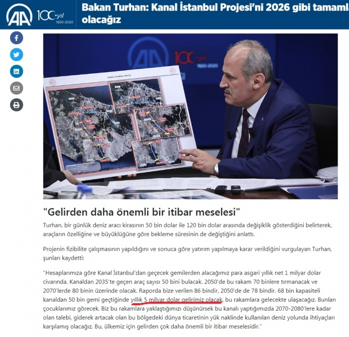 kanal istanbuldan yılda 1 milyar dolar kazanacağız