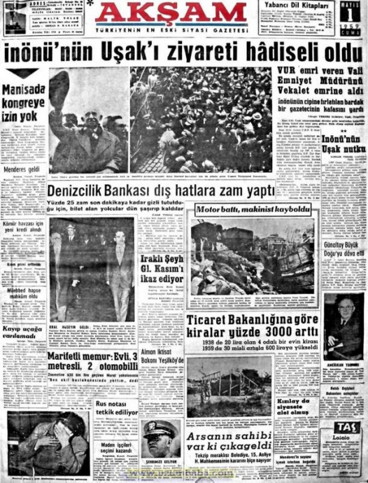 1 mayıs 1959 ismet inönü nün taşlanması