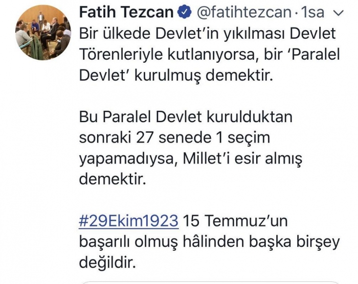 fatih tezcan ın cumhuriyet bayramı tweeti