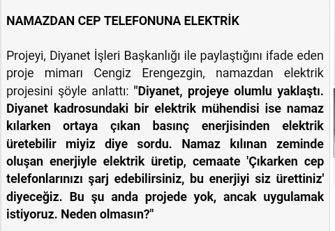 namazdan elektrik üretme projesi