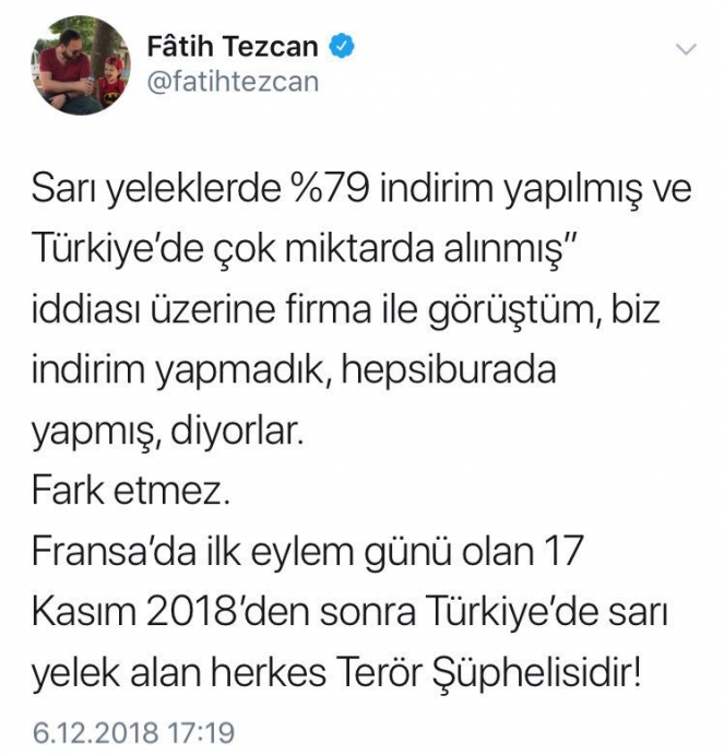 sarı yelek alan herkes terör şüphelisidir