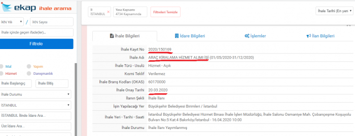 ibb nin 1851 araç için ihale yapması
