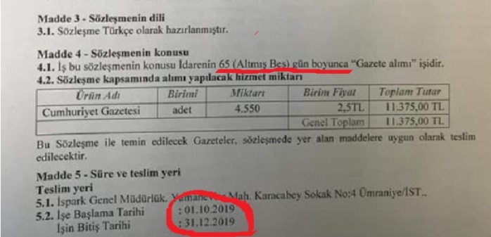 ispark ın günlük 4550 cumhuriyet gazetesi alması
