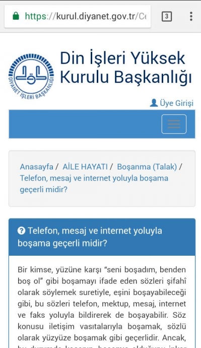 diyanet ten sms ile boşanma mümkün fetvası